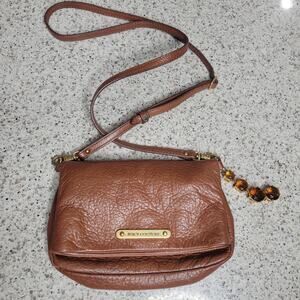 Juicy Couture Leather Brown Fold Over Clutch Crossbody Adjustable Strap w/ Charm